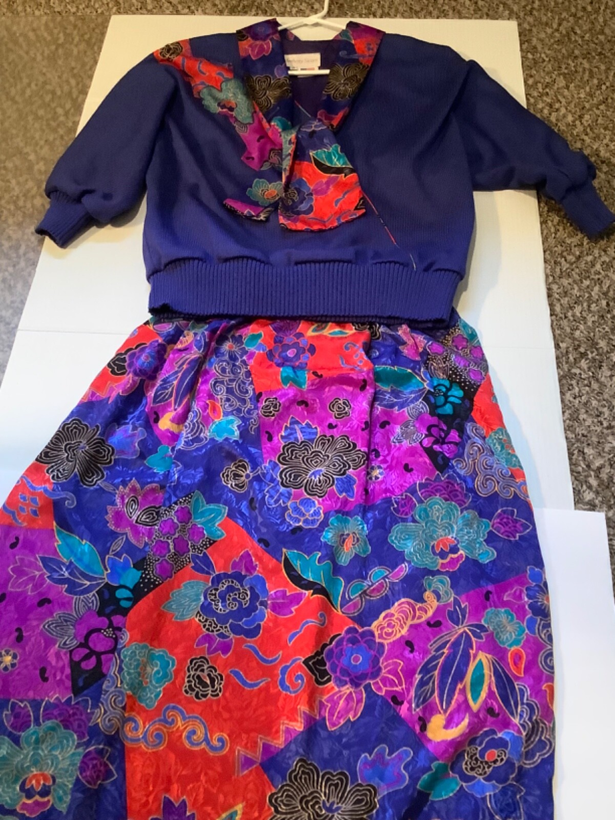Anthony Sicari Vintage 3 pc KnitTop Colorful Silky Skirt Scarf Size 16