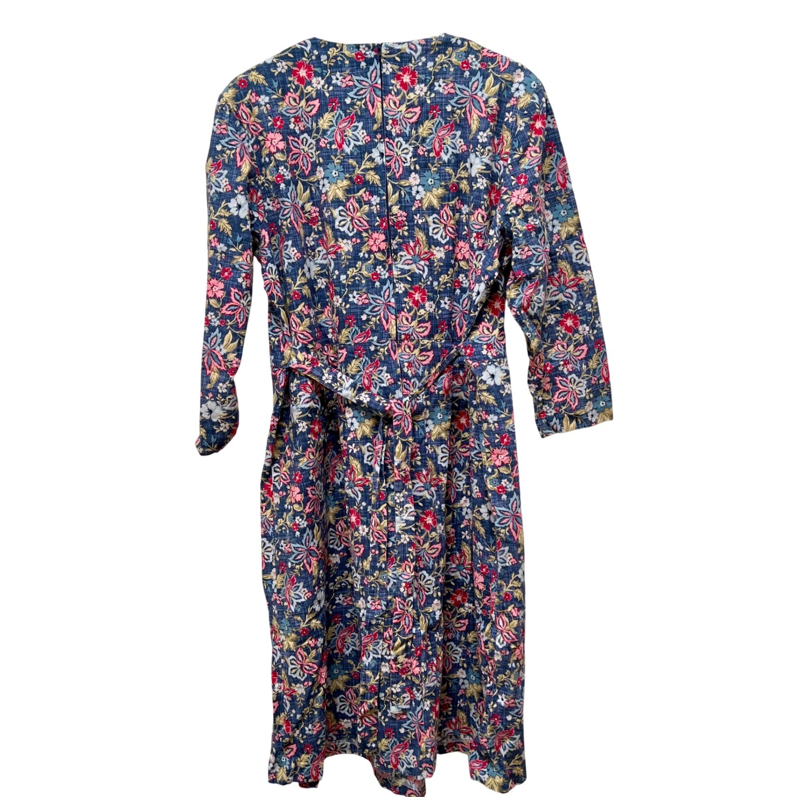 Vintage Style Floral Midi Dress Blue Pink Rosebud Button Cottagecore Prairie
