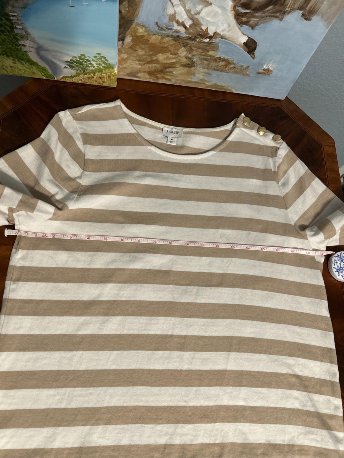 J. Crew Heavy Cotton Striped T-Shirt With Gold Buttons Size Medium