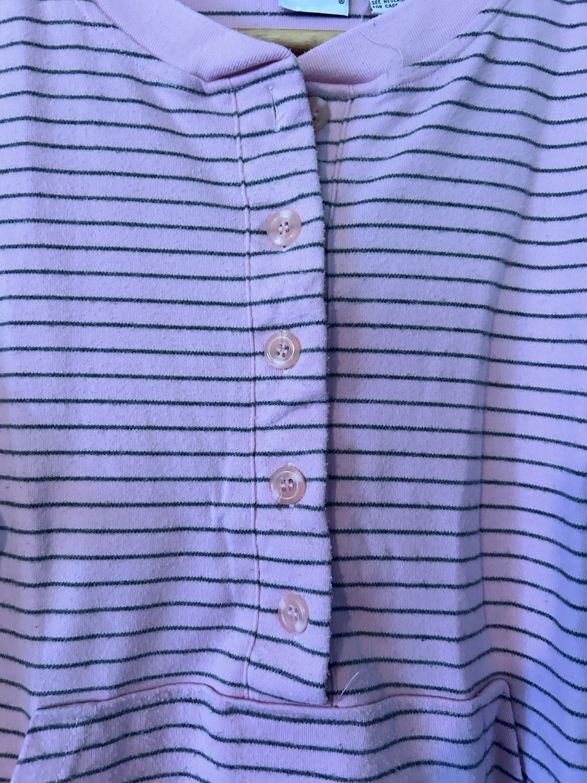 Vintage Simple Pleasures Henley-style Nightgown with Kangaroo Pocket Size L Pink