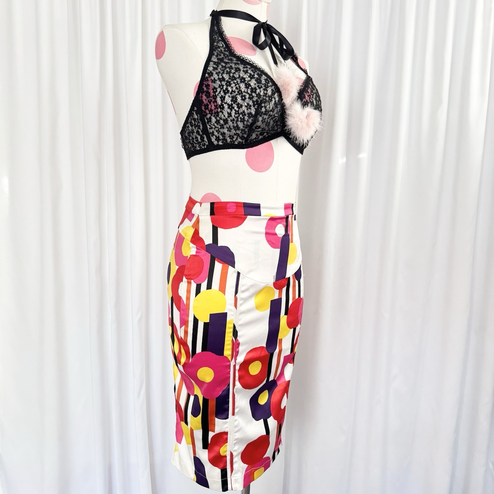 Vintage Y2K Roberto Cavalli Colorful Abstract Shape Silky Midi Skirt Medium Rare