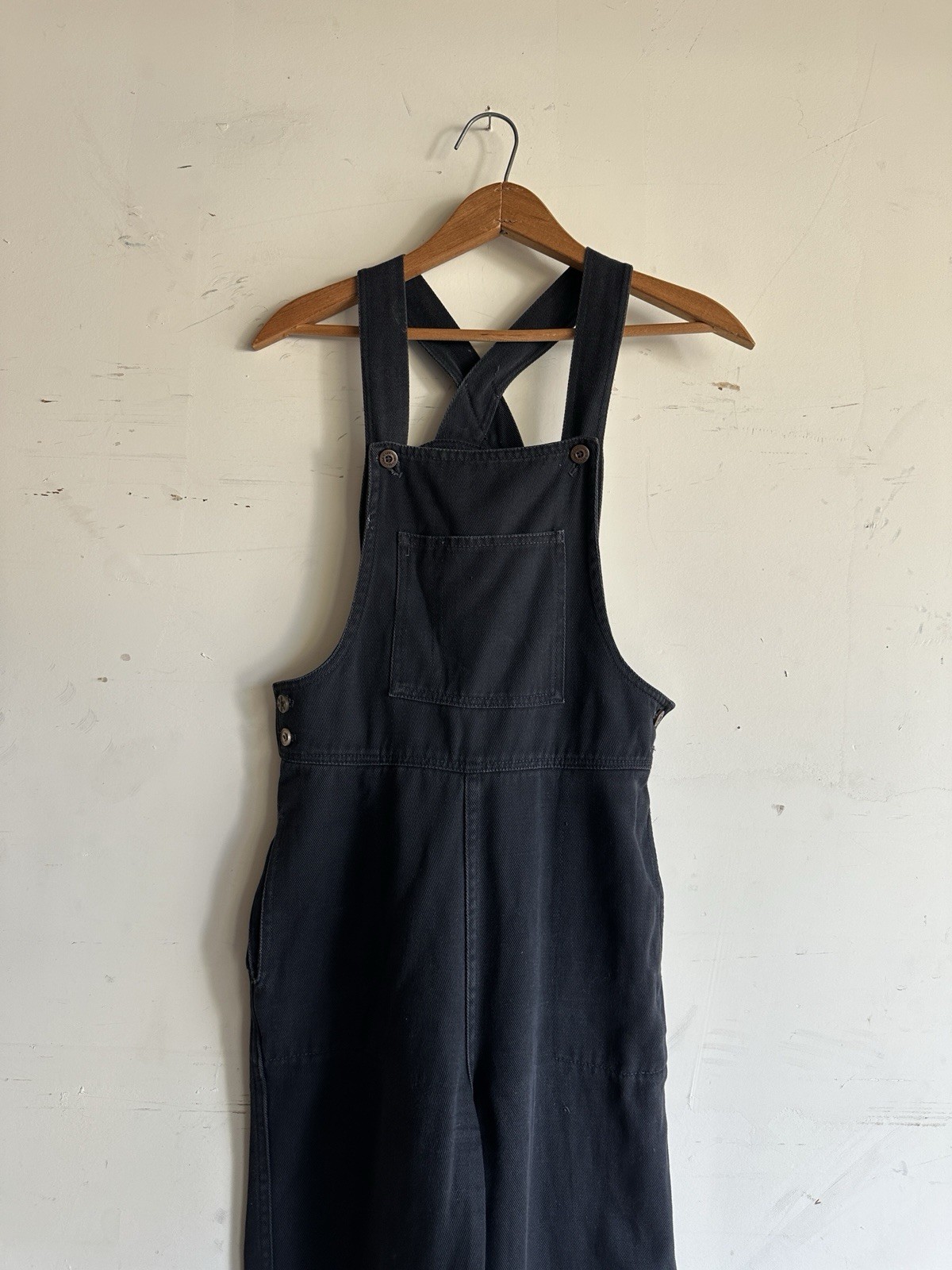 Vintage 70s black bell bottom wide leg overalls