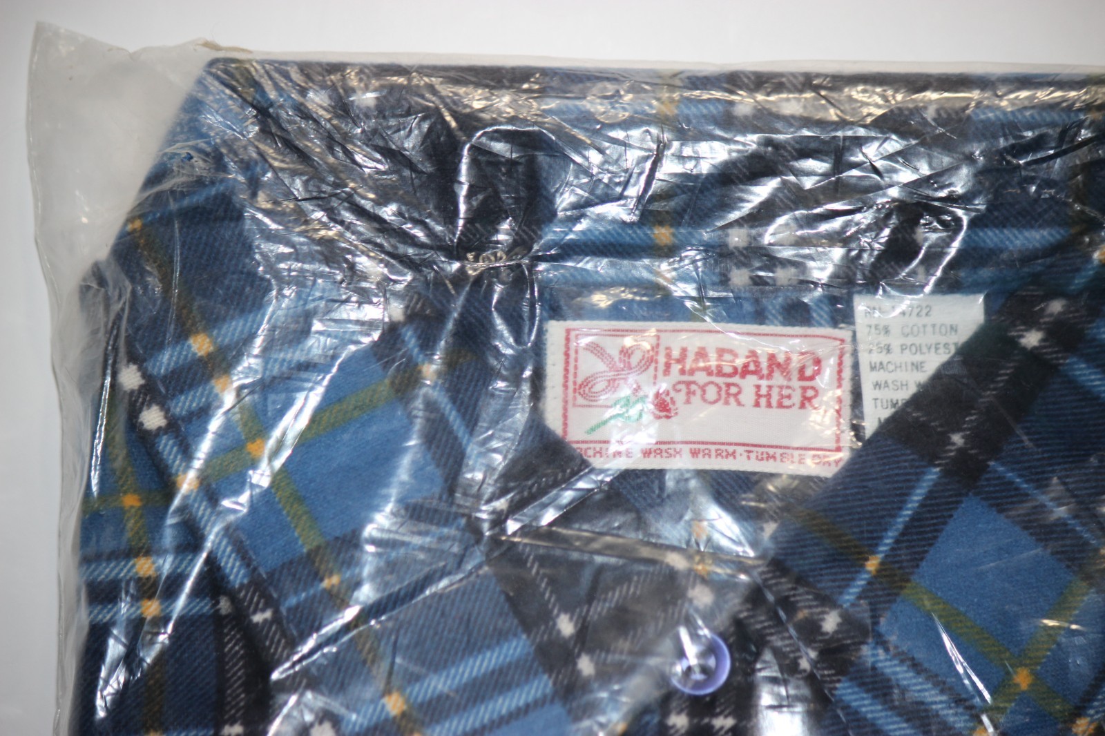 NIP Vintage 70’s 80’s Haband For Her Blue / Yellow Plaid Shirt LARGE Jamaica