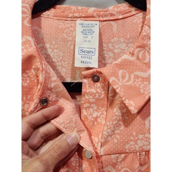 Sears Koffee Kasual House Dress 9/10 Peach Floral Coquette SnapFront Vintage USA