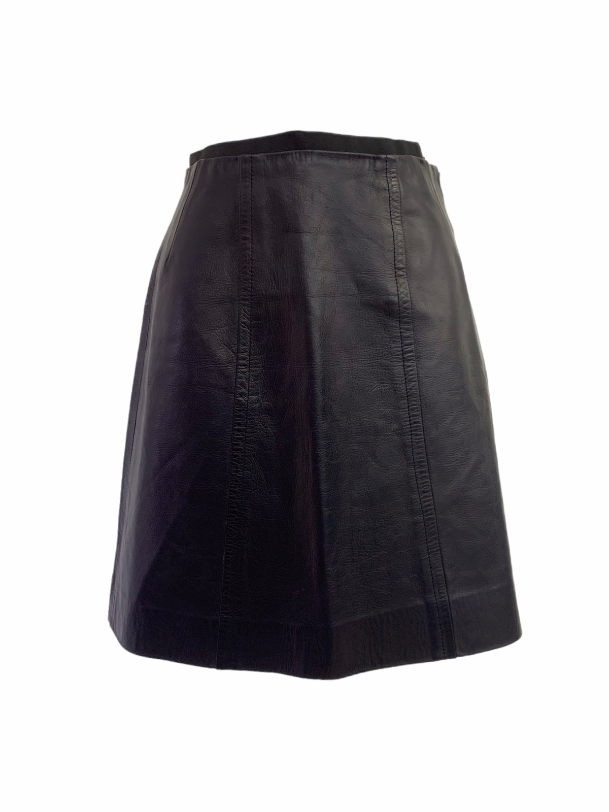 Vtg Vintage 1980s 80s Essential Designer Loewe Navy Leather Mini A Line Skirt