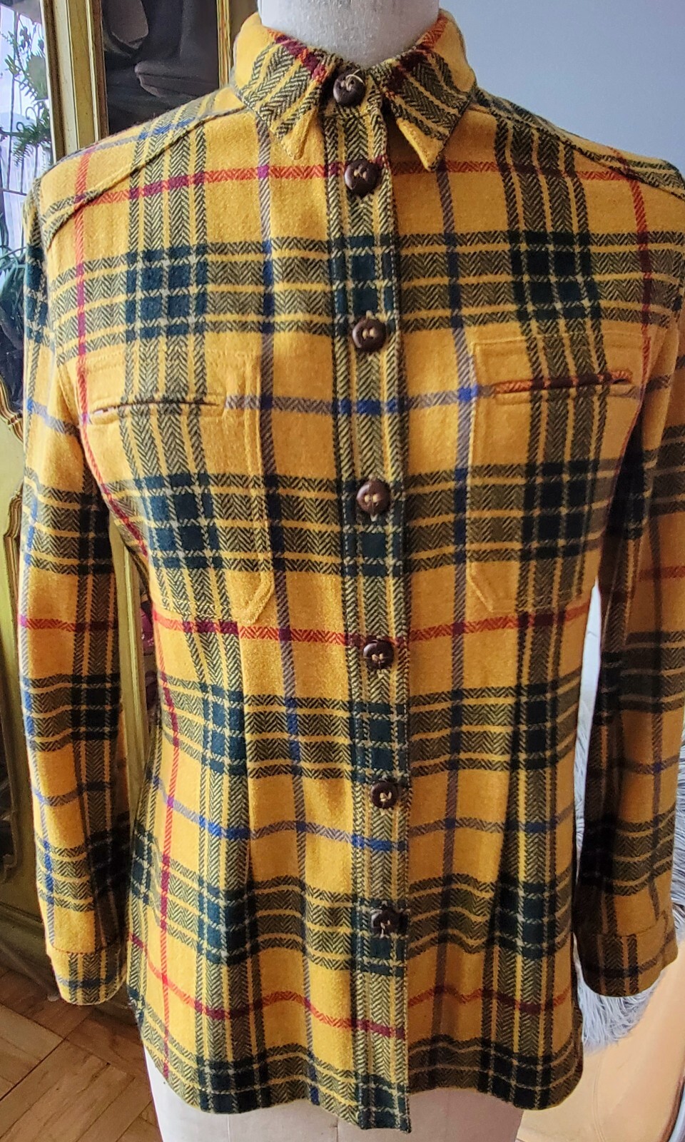 Vintage Grunge Les Copains Lambswool Button Down Plaid Shirt Italy EU 42