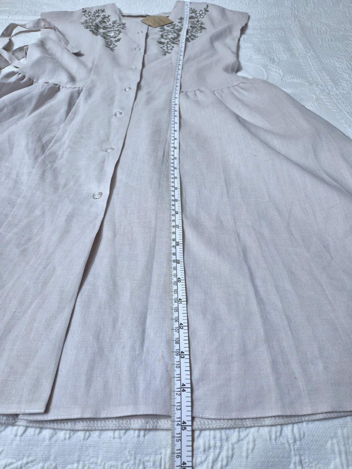 vintage dress ussr women’s dress robe made of linen with embroidery Ivanovo