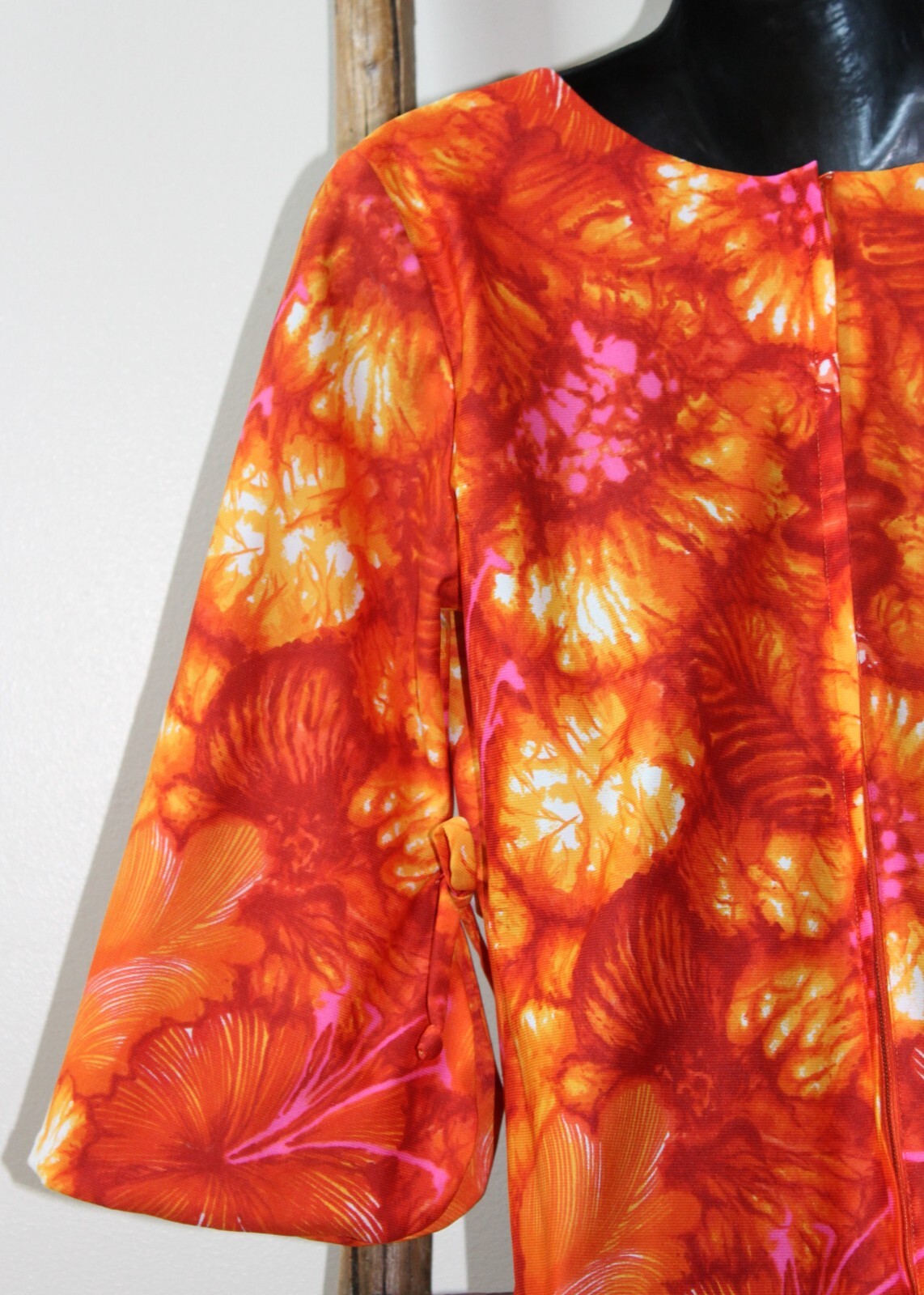 Vintage~PACIFIC ISLE~Creations of HAWAII~Orange Floral~DRESS~3/4 Sleeve~MEDIUM?