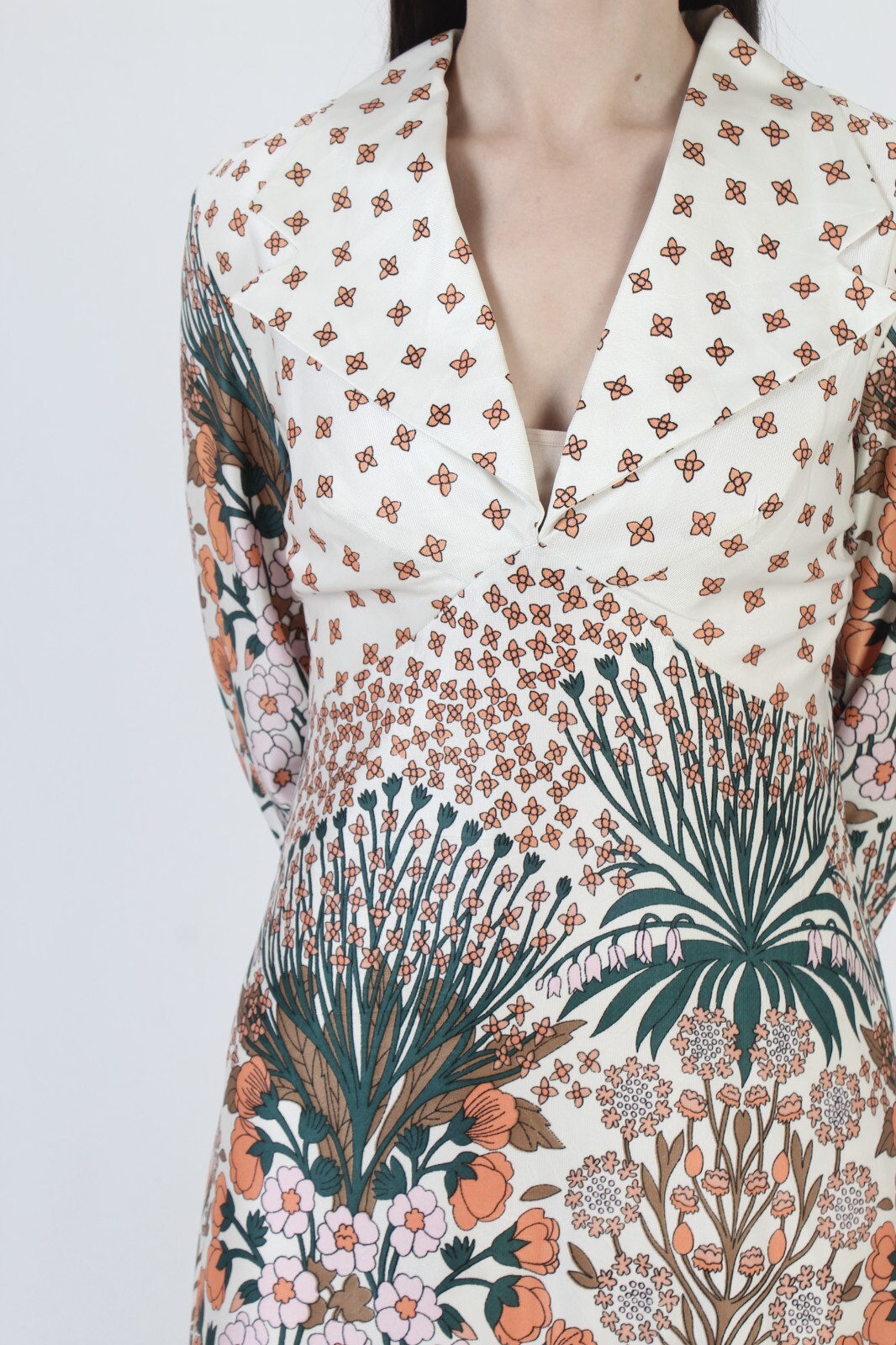 Vtg 60s Floral Print Dress Dagger Collar Nature Knee Length Cocktail Nature