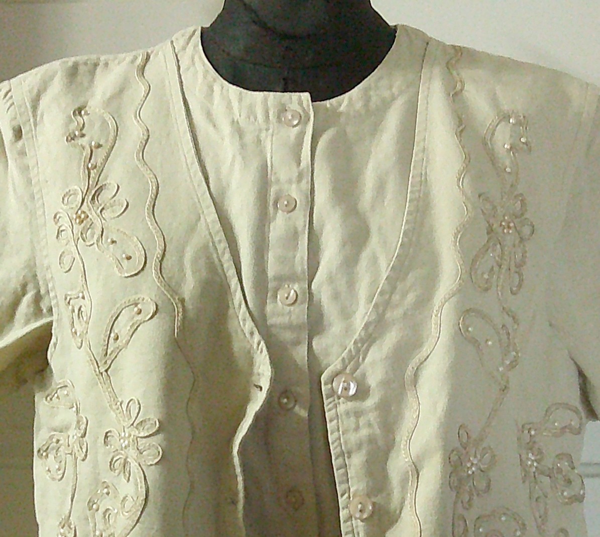 90’s KAREN SCOTT Cotton Rich Linen Blend Layer Look SS Top Shirt Blouse M