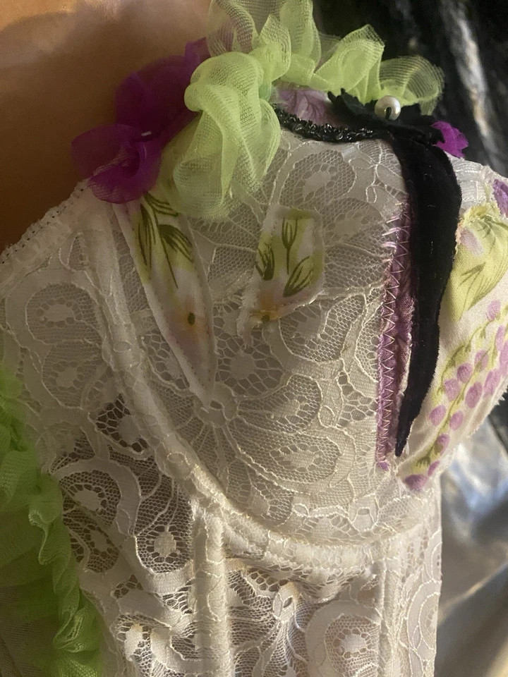Vtg Dollcore CORSET BRA Festival BUSTIER Sissy Patchwork BOWS COACHELLA 38D