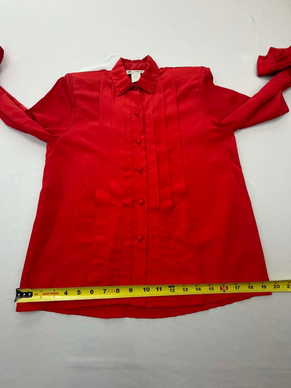 Vintage Count Romi Ltd. Red Pleated Tuxedo Front Button Blouse