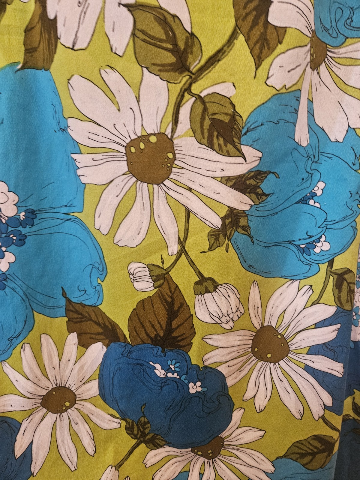 Vtg Alice Polynesian Hawaiian Hostess Dress Barkcloth Flower Power Daisy Blue