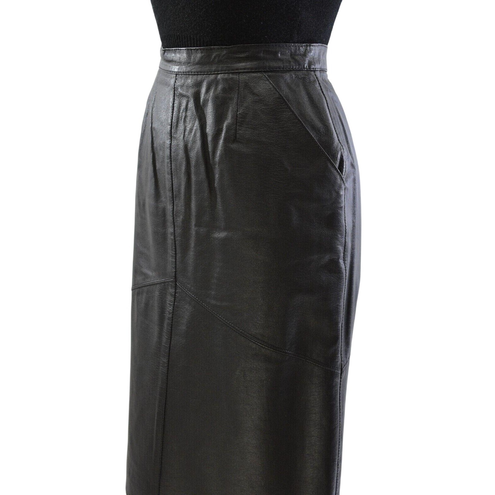 90s Vintage Black Leather Straight Skirt Womens 4 Canda
