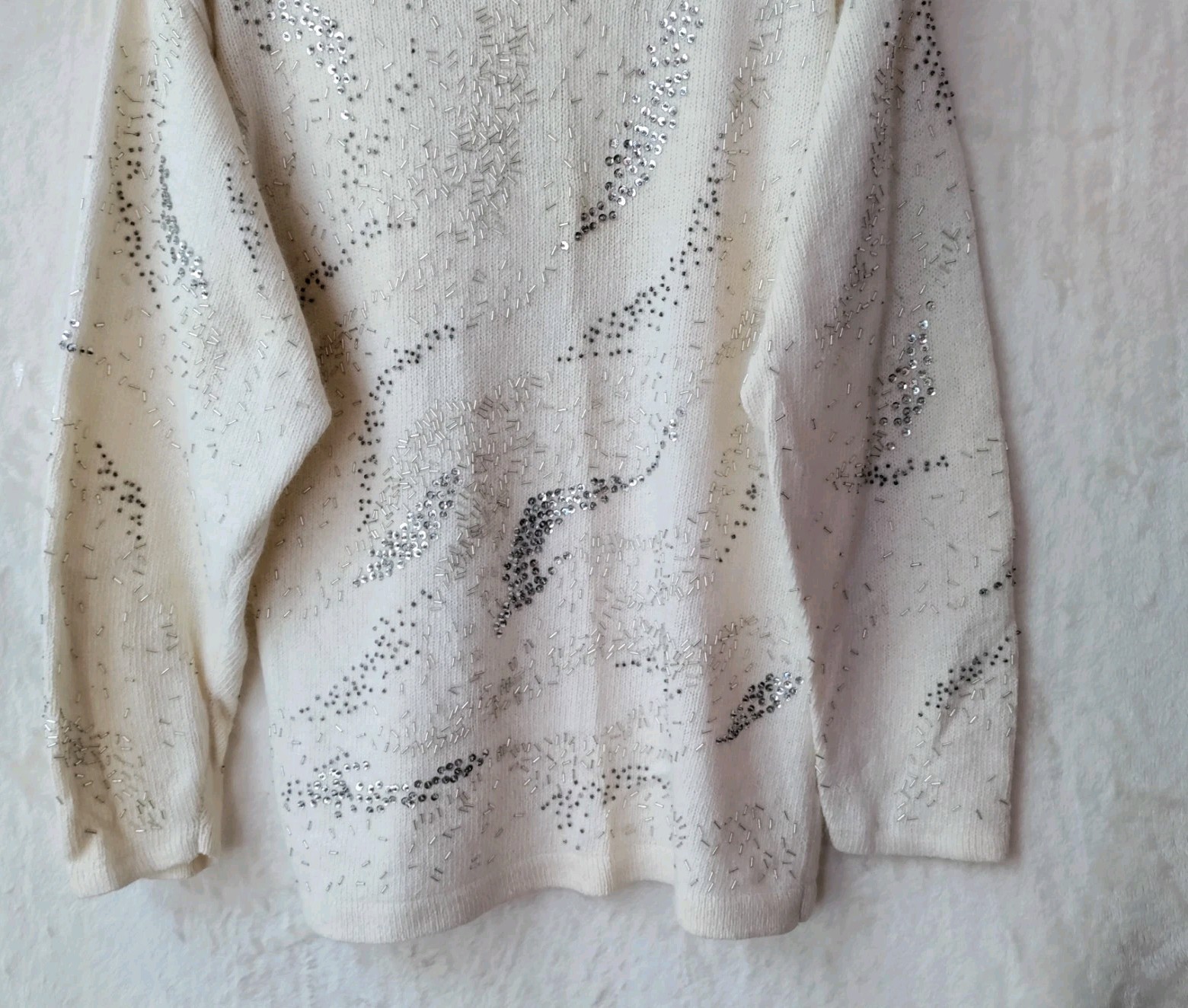 Vintage 90’s I.B. Diffusion Embellished Sweater Silk Blend Ivory Women’s Sz L