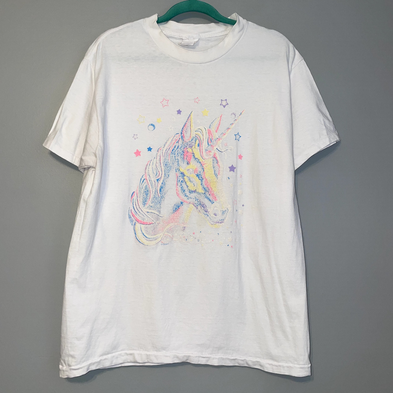 Vintage 80’s Single Stitch Unicorn Textured Puff Tee T Shirt S/S Women’s Large