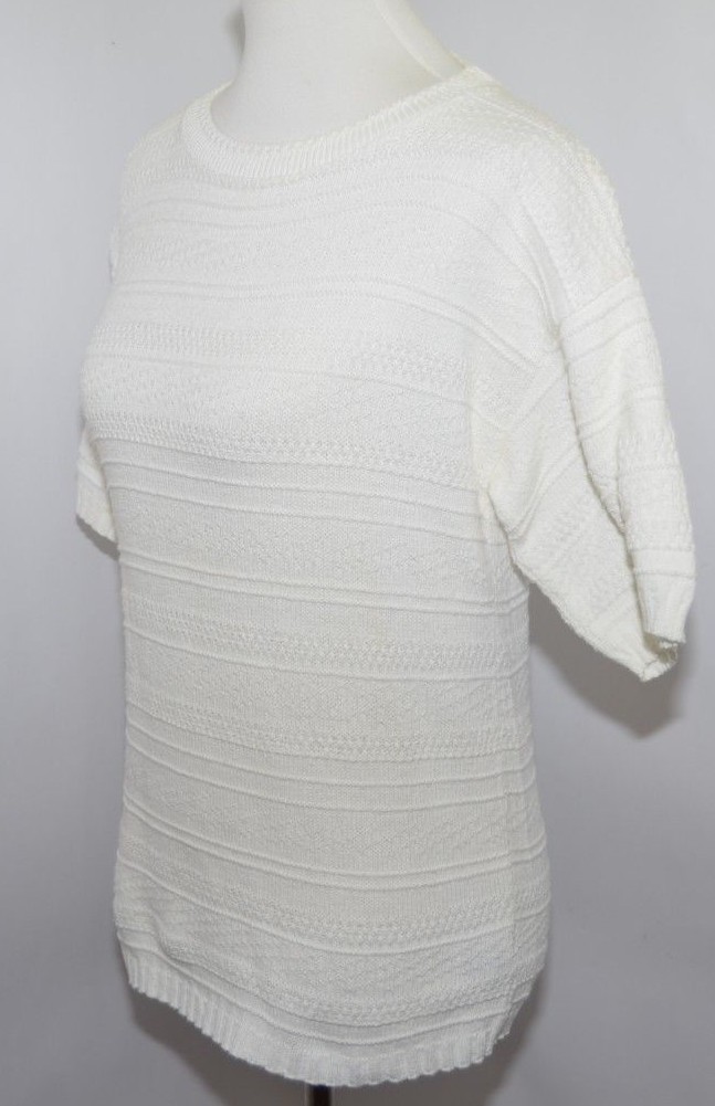 VTG TR Bentley 80s 90s White short Sleeve Knit Sweat Made in the USA Womens S