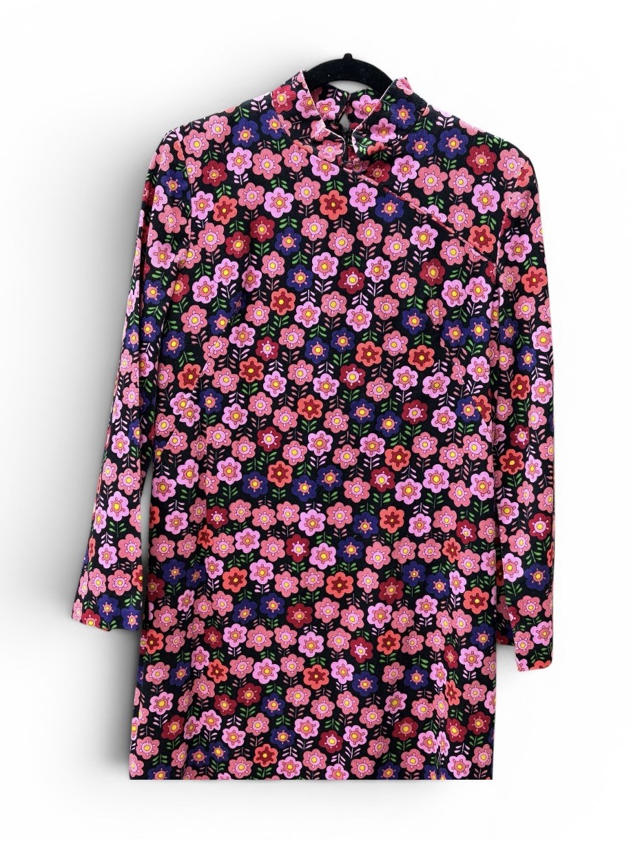Vintage 60s 70’s Maxi Dress Psychedelic Floral Flower Power Colorful Boho Mod L