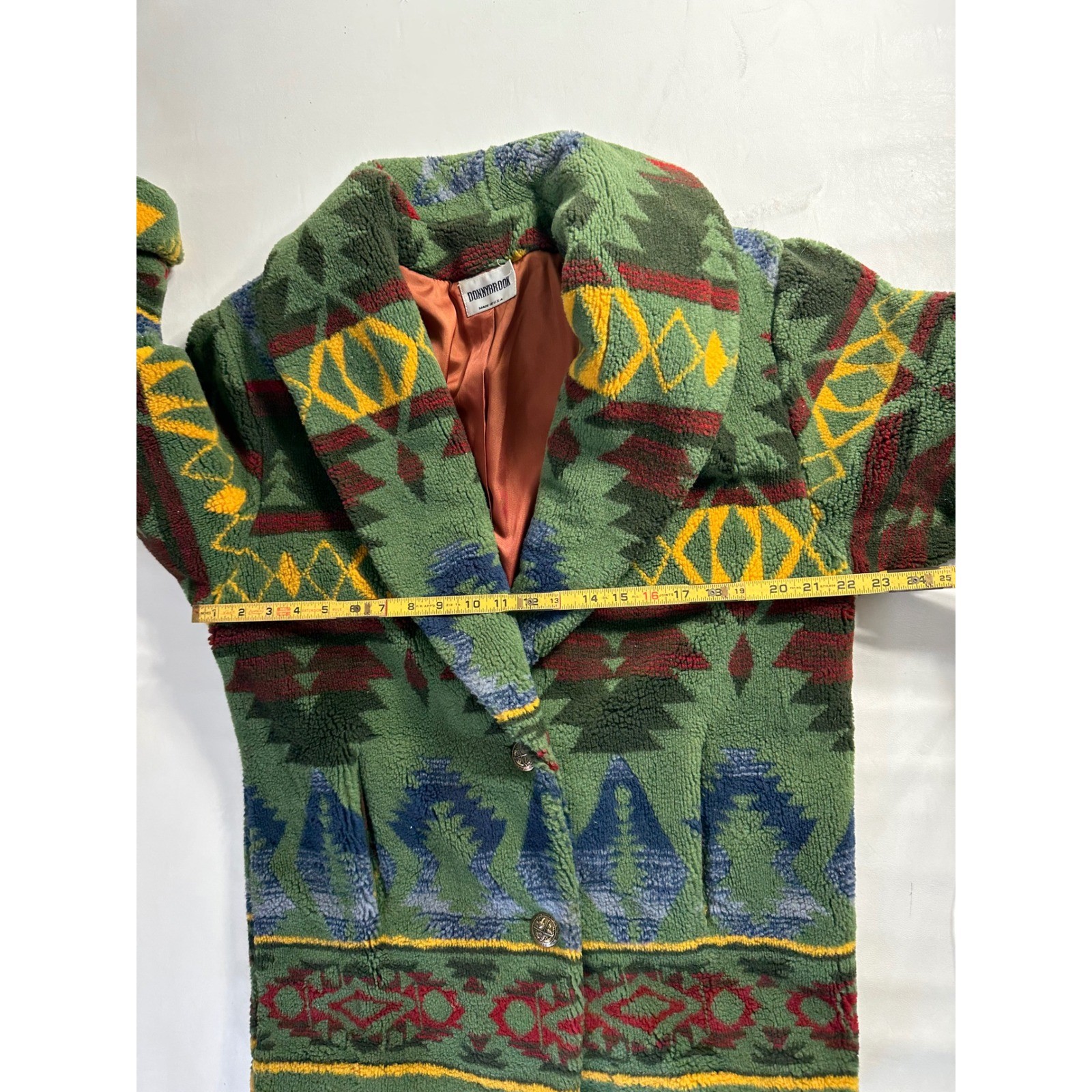 Donnybrook Vintage Southwestern Faux Fur Sherpa Jacket Green Aztec Made in USA