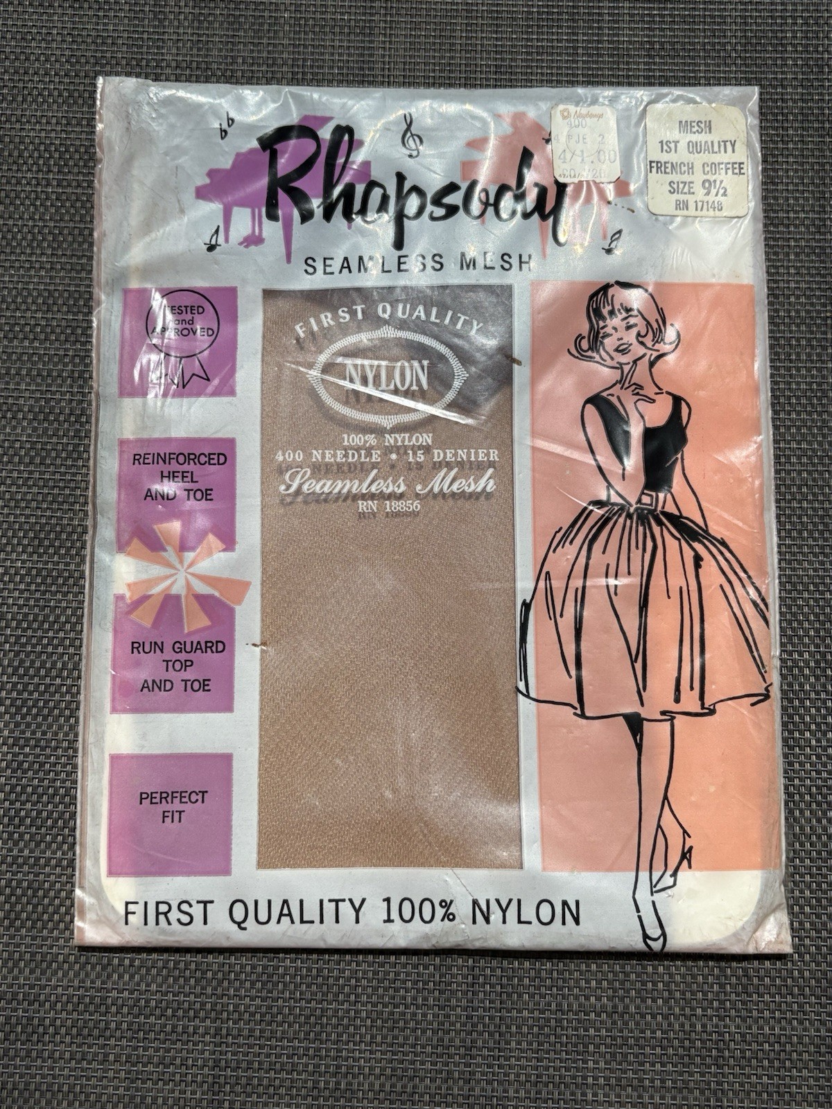 Rhapsody Seamless Mess 100% Nylon 15 Denier 1st Qualty French Coffee 9.5 RN17148