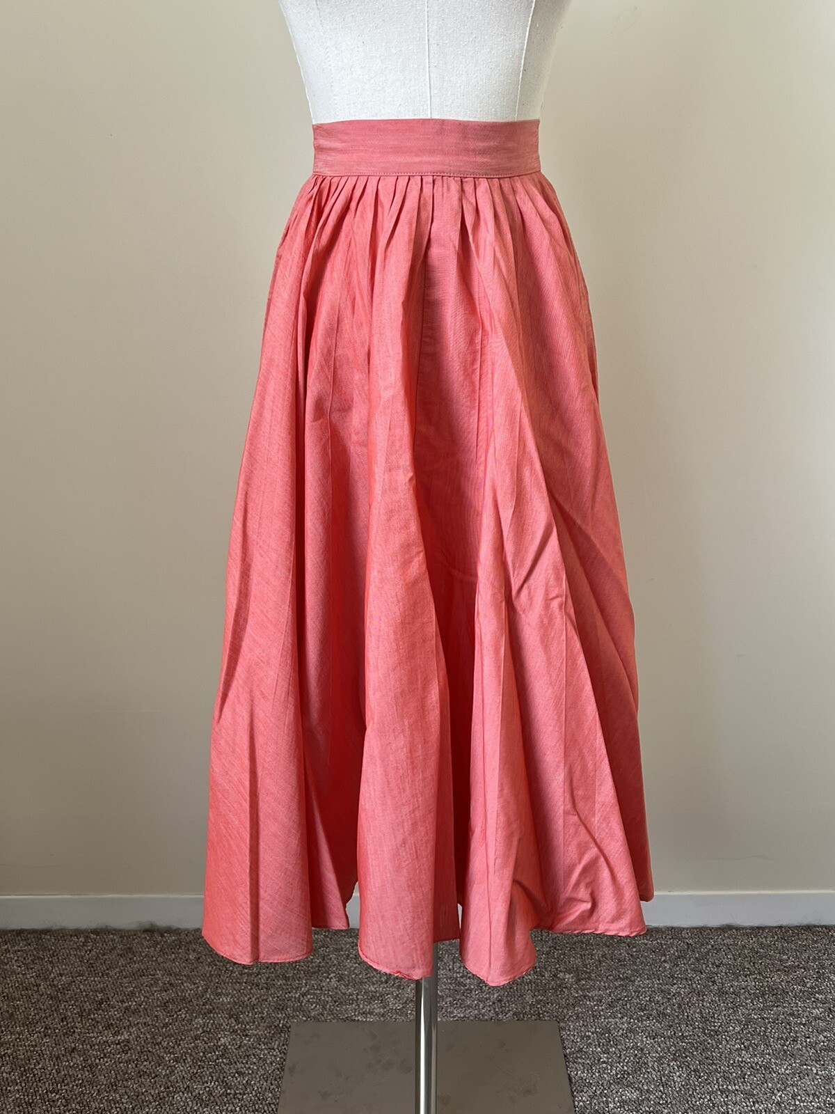 Vintage 1950s 1960s Casual Cotton Circle Skirt Mid Length XS Coral pink Sweep