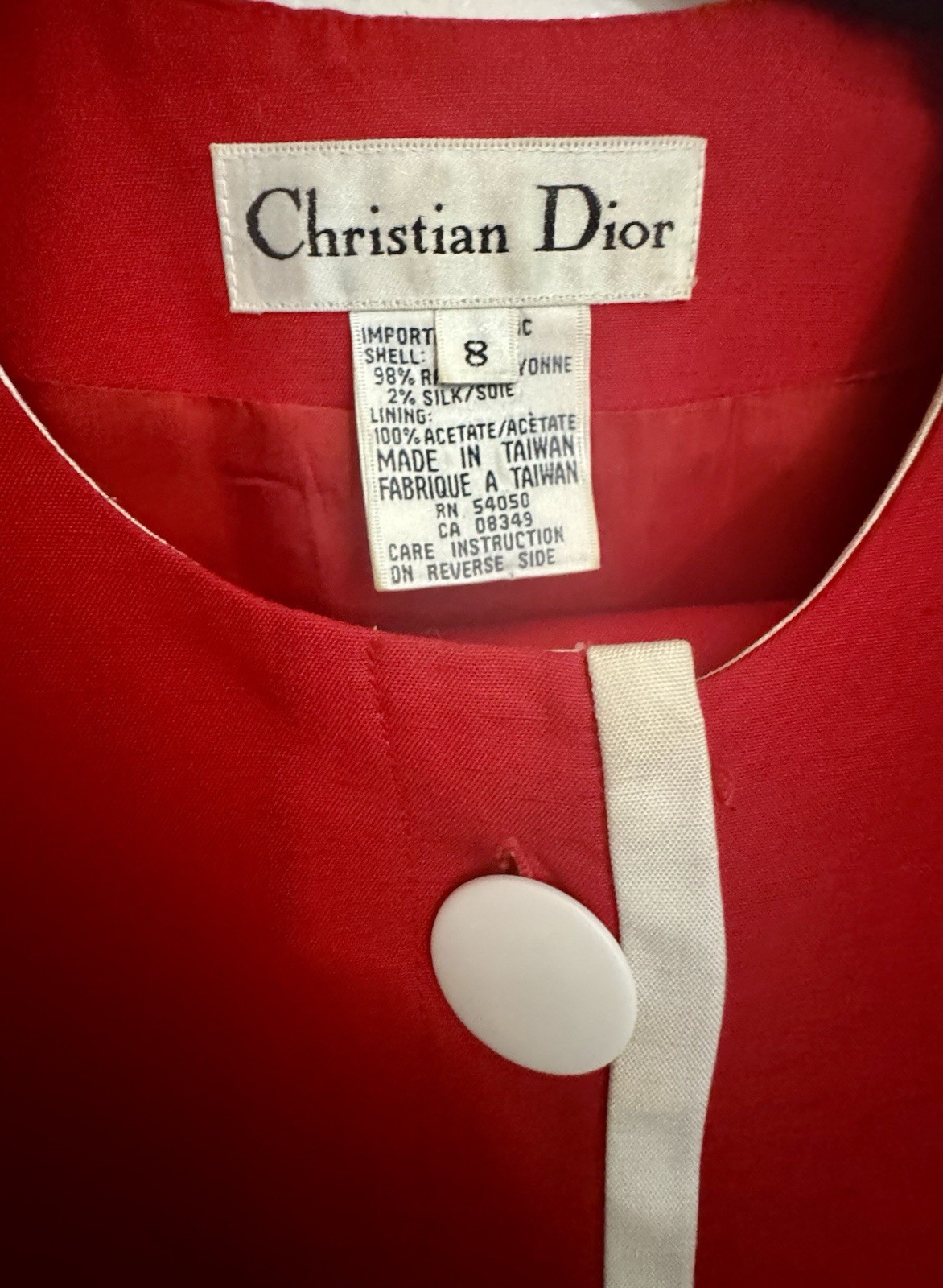 Vintage 80s Christian Dior Suit Skirt Jacket Red White Deadstock Sz 8 6 Medium