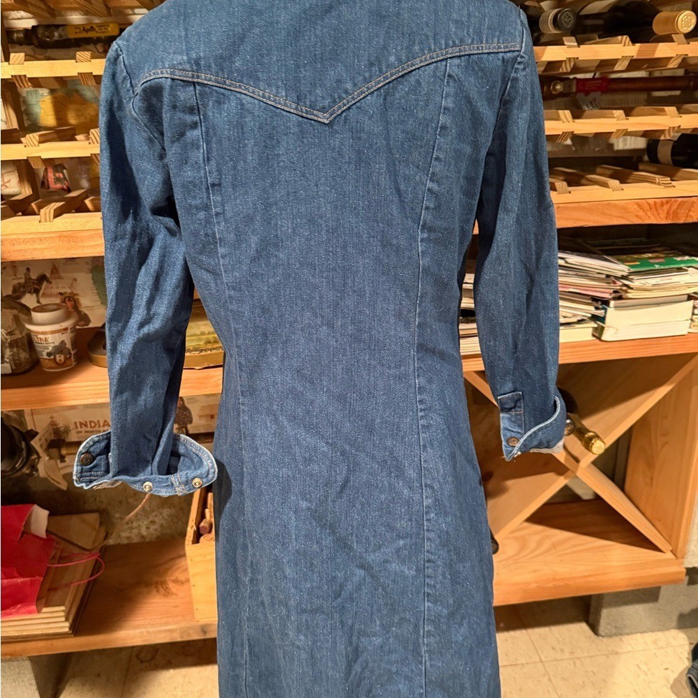 Vintage Landlubber Denim Dress Western Snap Front Long Sleeve 70s Style