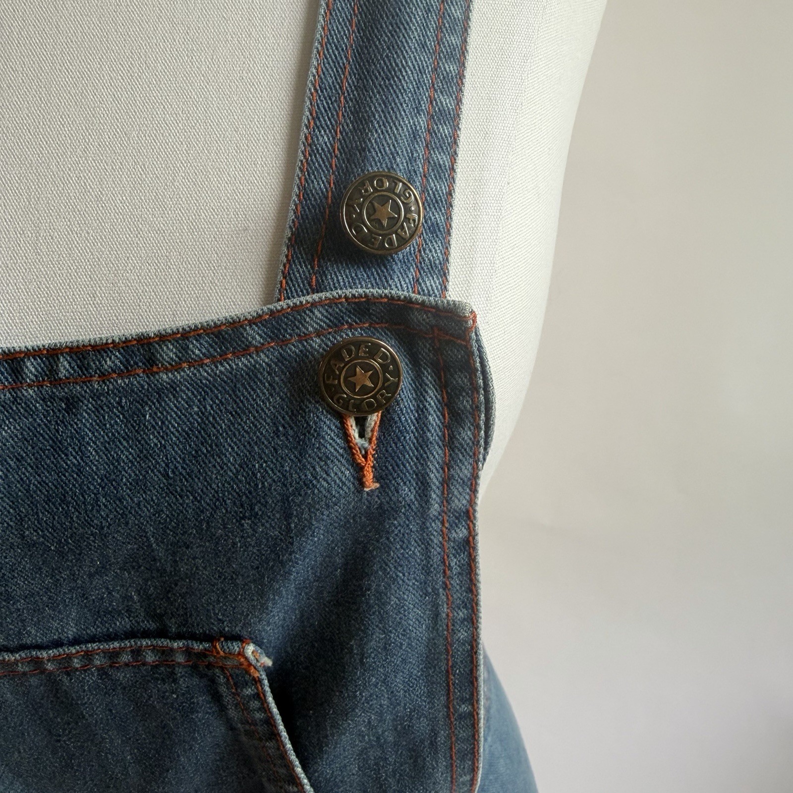 70s Faded Glory Flare Leg Double Button Overall Jumpsuit Size 7 /Small 26×29