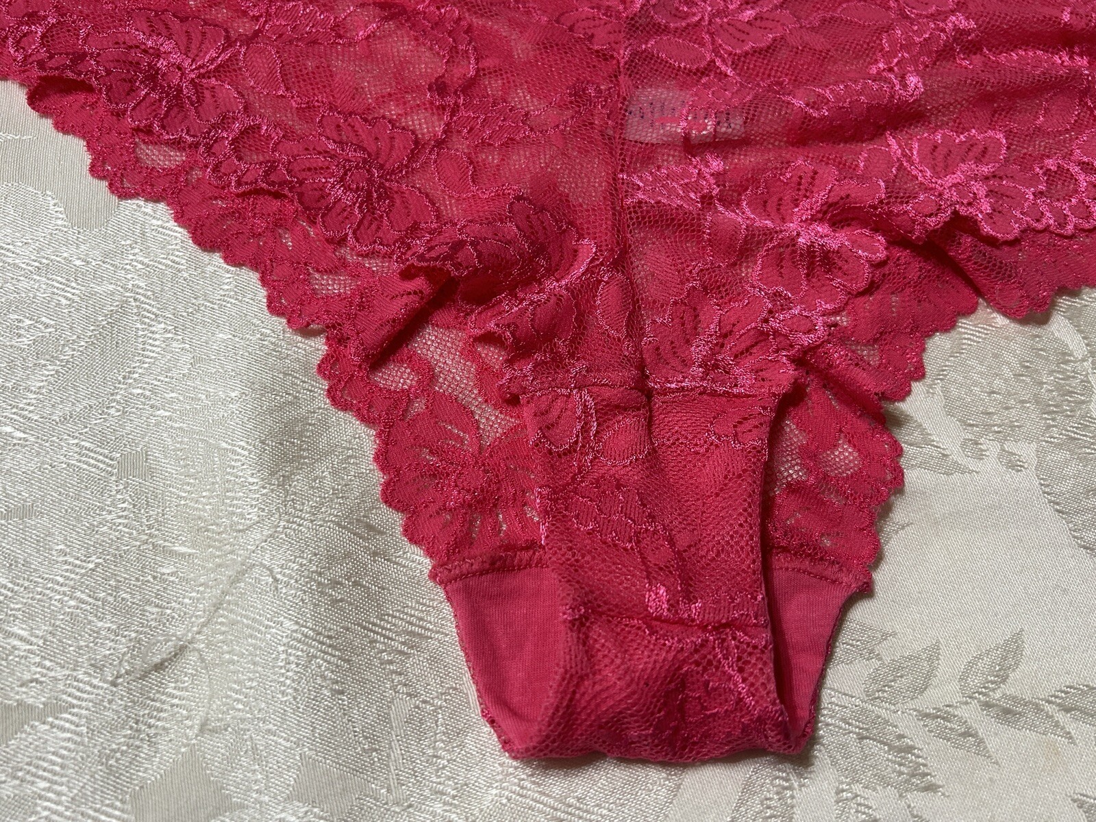 Vtg Unbranded 19704X Sheer Floral Stretch Lace Sz 9 Pink Hipster Panties #73