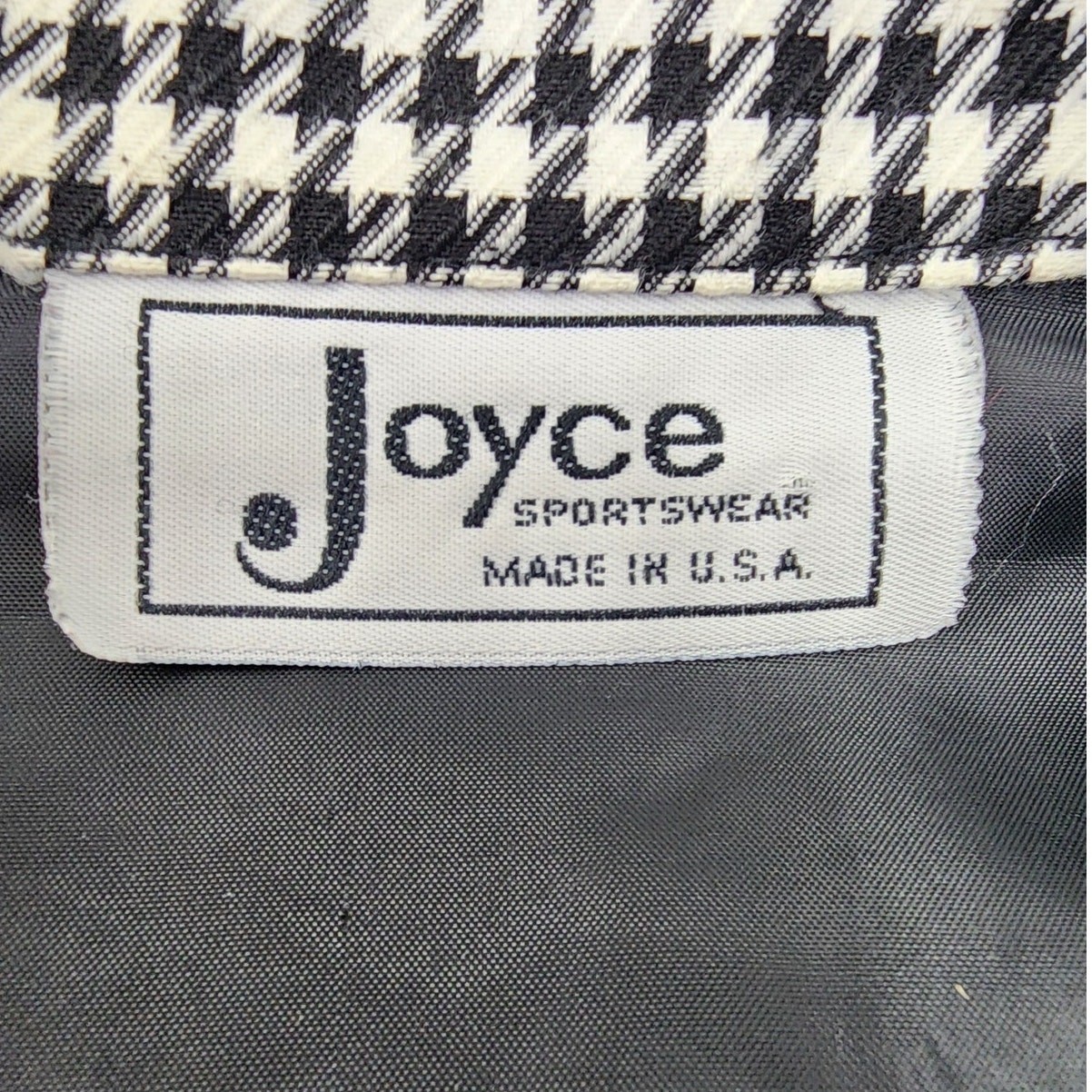 Vintage Joyce Sportswear Jacket Womens XS Black White Houndstooth Bomber Pockets