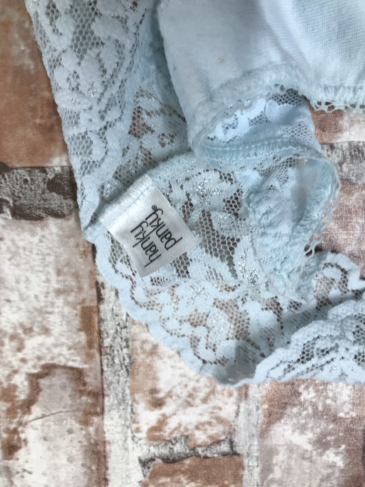 Hanky Panky Celeste Sky Blue Signature „I DO” Lace Low Rise Thong sz Med