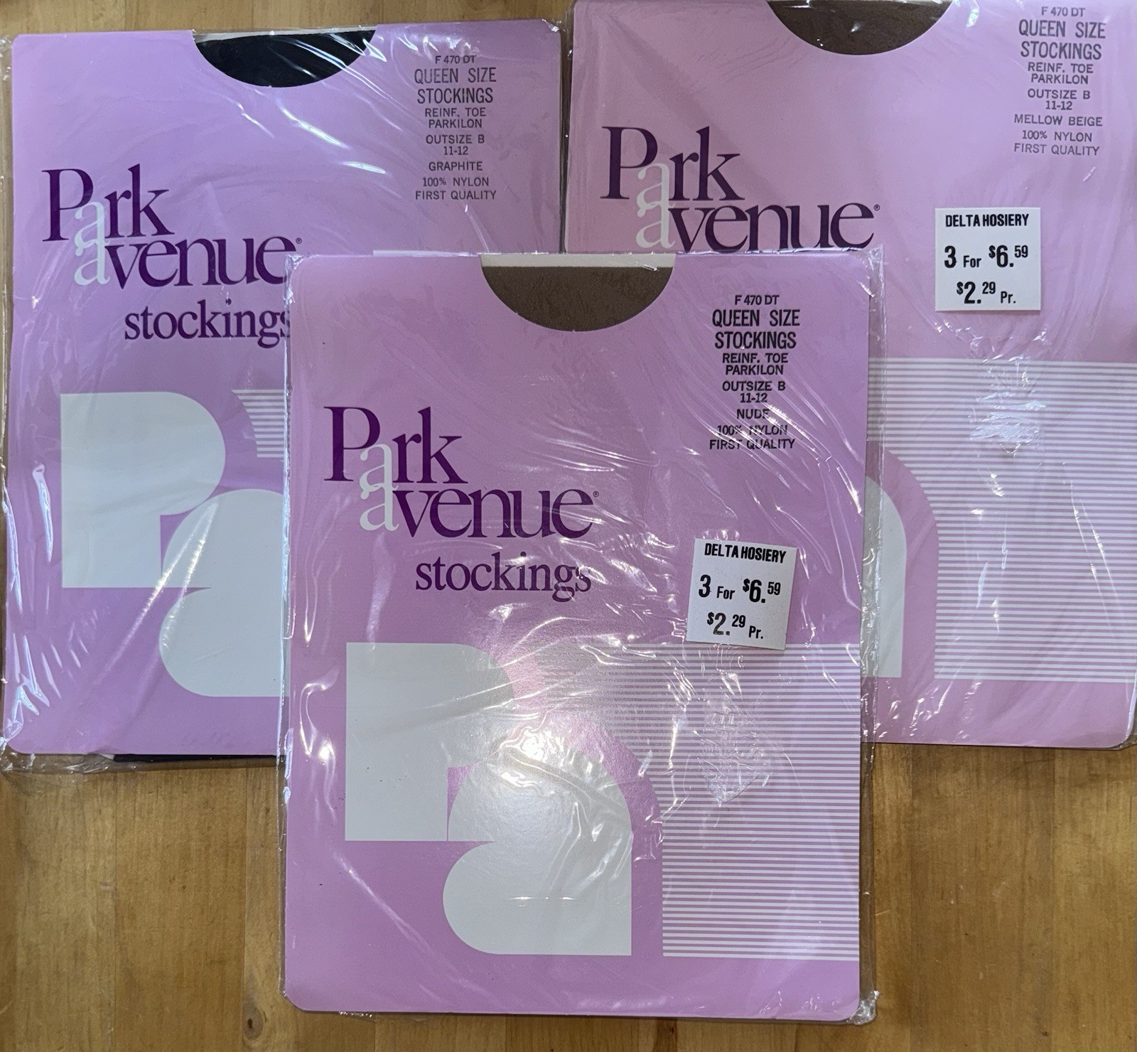 VTG NEW PARK AVENUE STOCKINGS QUEEN OUTSIZE B 11-12 CHOICE GRAPHITE NUDE BEIGE