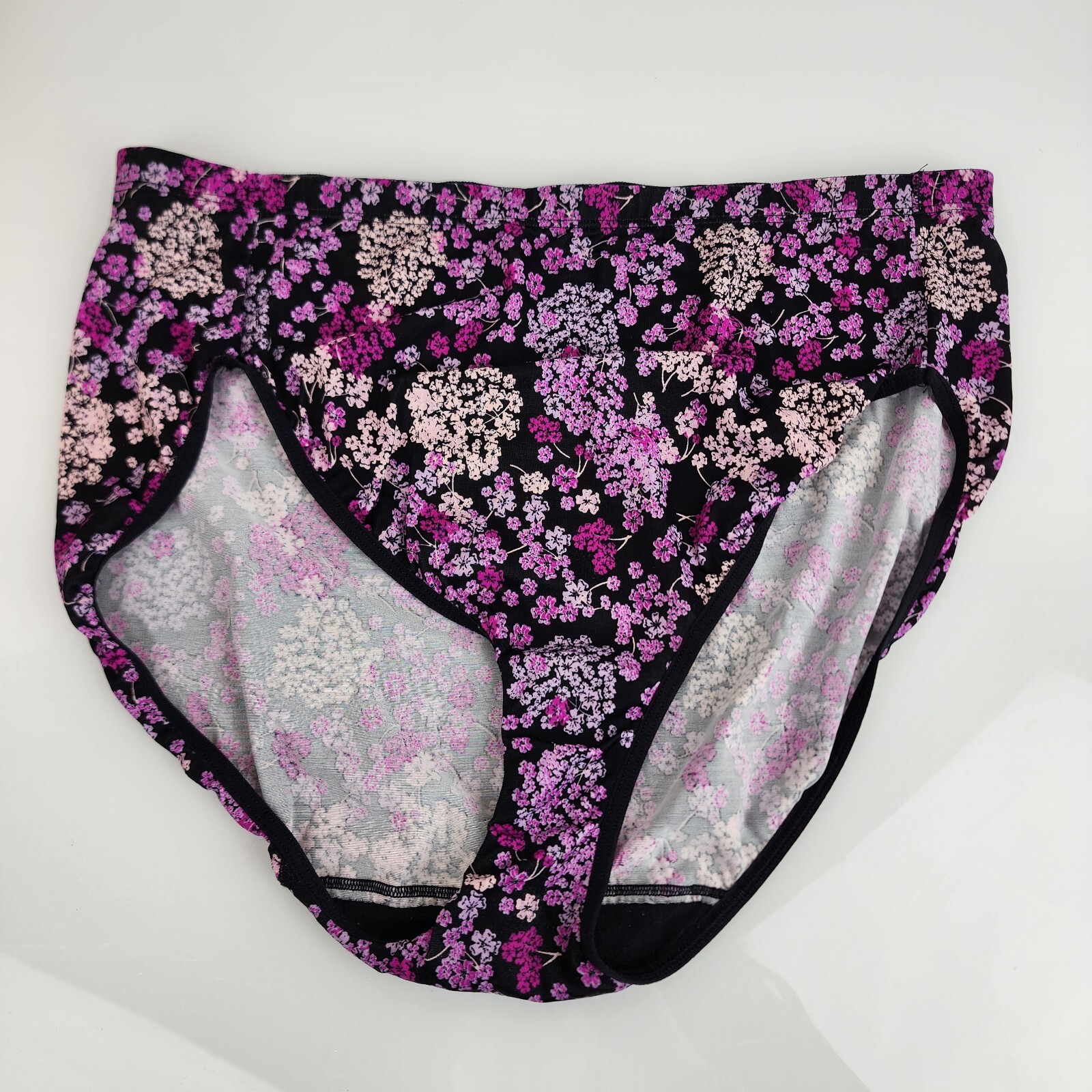 Vanity Fair Nylon Spandex Microfiber Brief Panties Black Pink Purple Floral 9 2X
