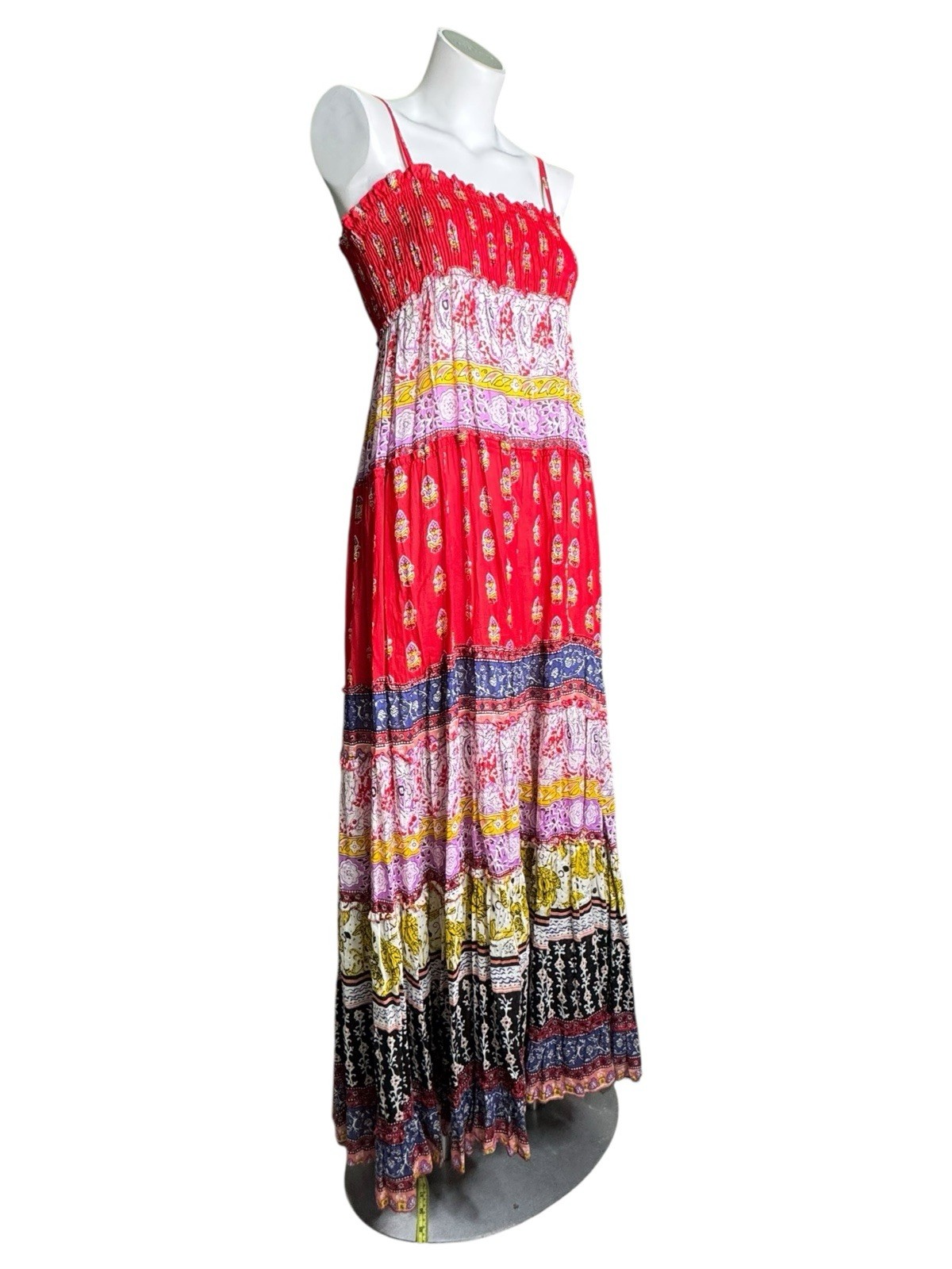 Vtg Cache Paisley Red Multicolor Patchwork Maxi Dress M Gauze Cotton Sundress