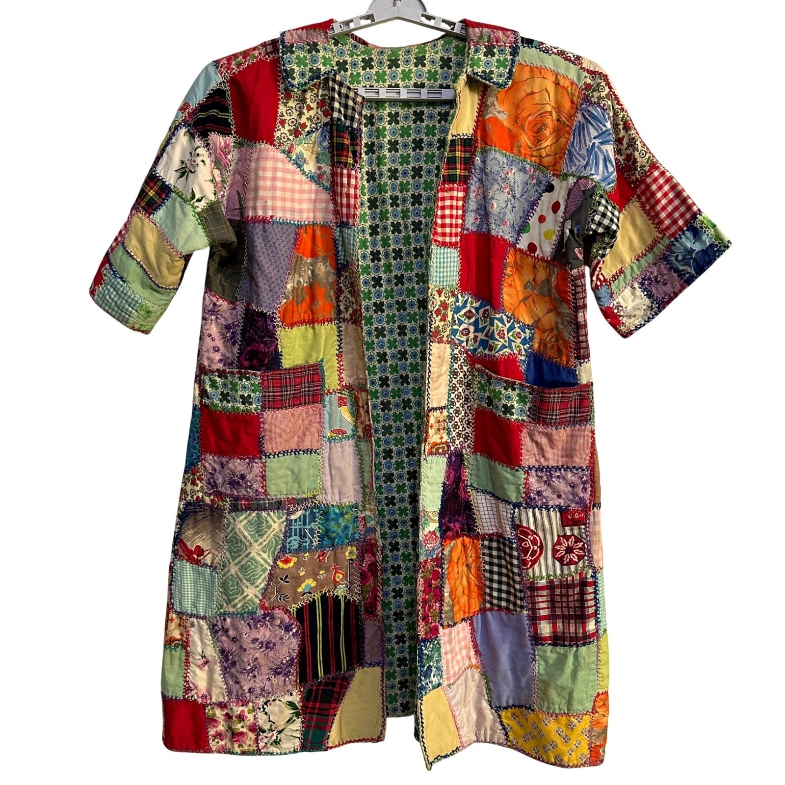 Vintage Handmade Patchwork Quilt Duster Coat Kimono L XL Boho Cottagecore Folk