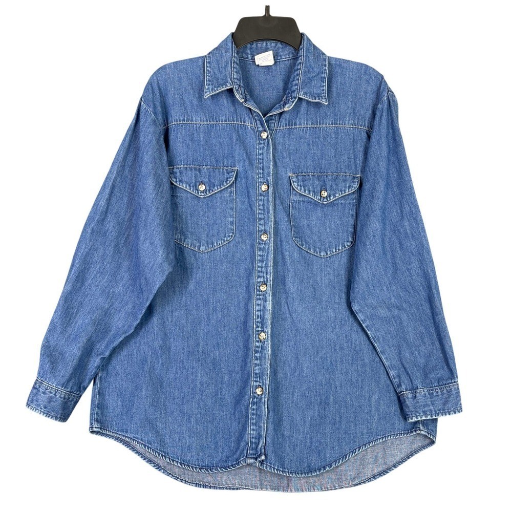 Vintage 90s OshKosh Denim Shirt Womens 14 Made In USA Western Cottagecore Chore