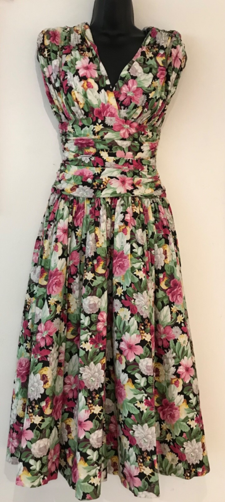 vtg fit n’ flare 60s dress swing rockabilly pin up tulle cabbage roses 6 USA