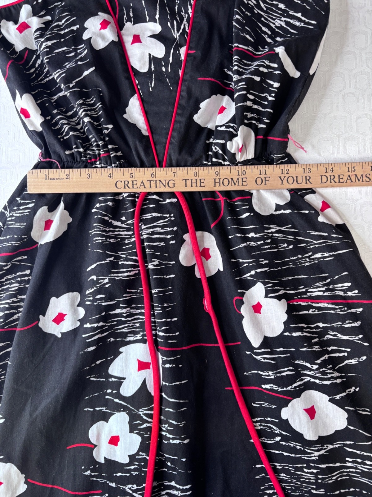 VTG 80’S JENNI RETRO 50’S BLACK&WHITE RED GRAPHIC FLORAL PRINT FLARE SUNDRESS*S