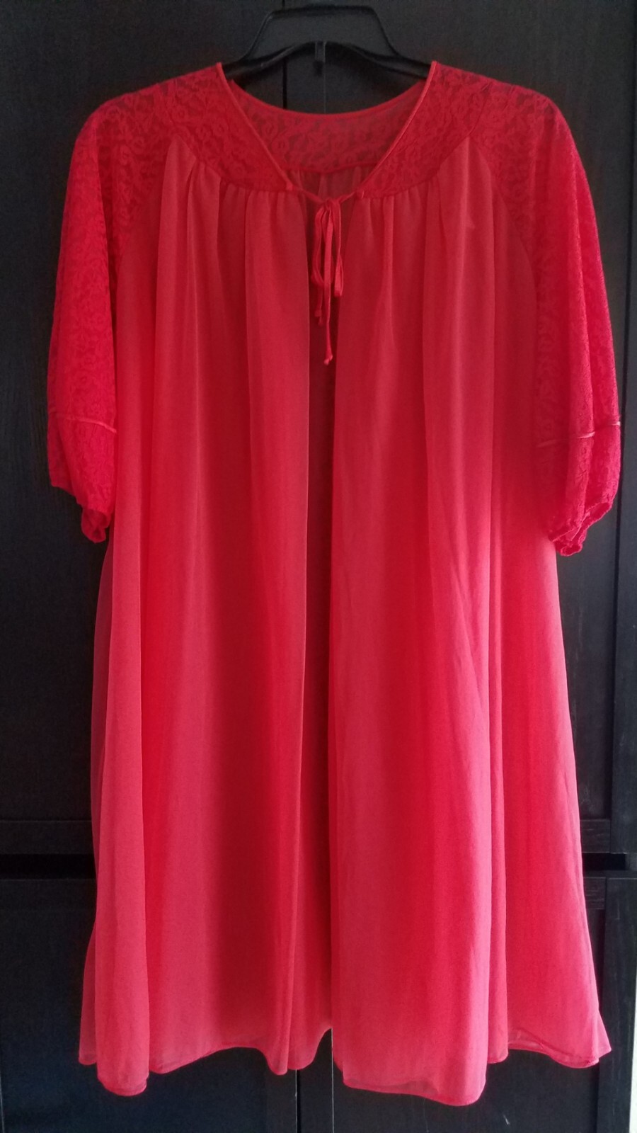 Vintage Lisette Red Chiffon Lingerie Robe Double Layer Large l Sexy Nylon