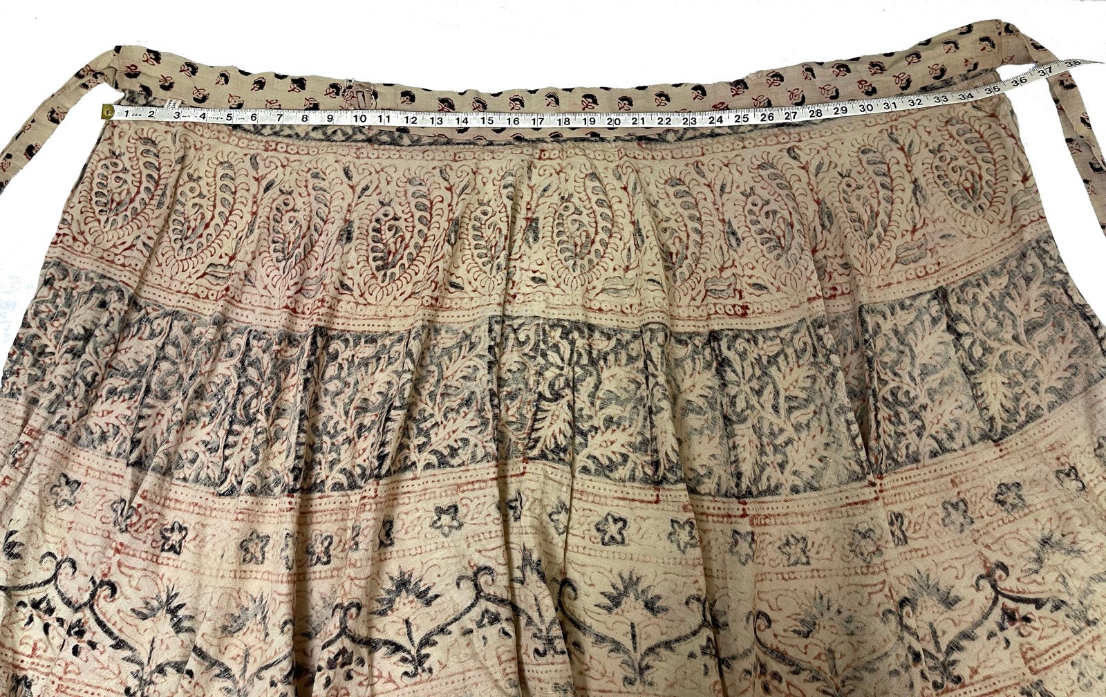 Vintage 70s India Cotton Block Print Wrap Skirt Boho Floral Paisley 35″ Waist