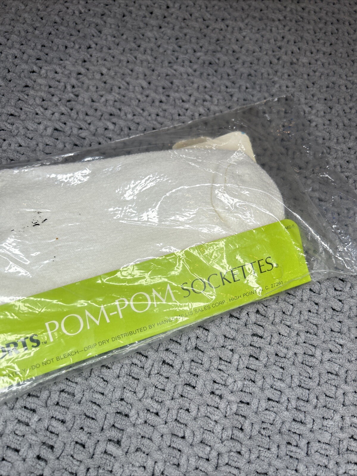 VTG Socks 80s Pom Sockettes Hanes 9-11 White NOS Orlon Acrylic Nylon Tennis 90s.