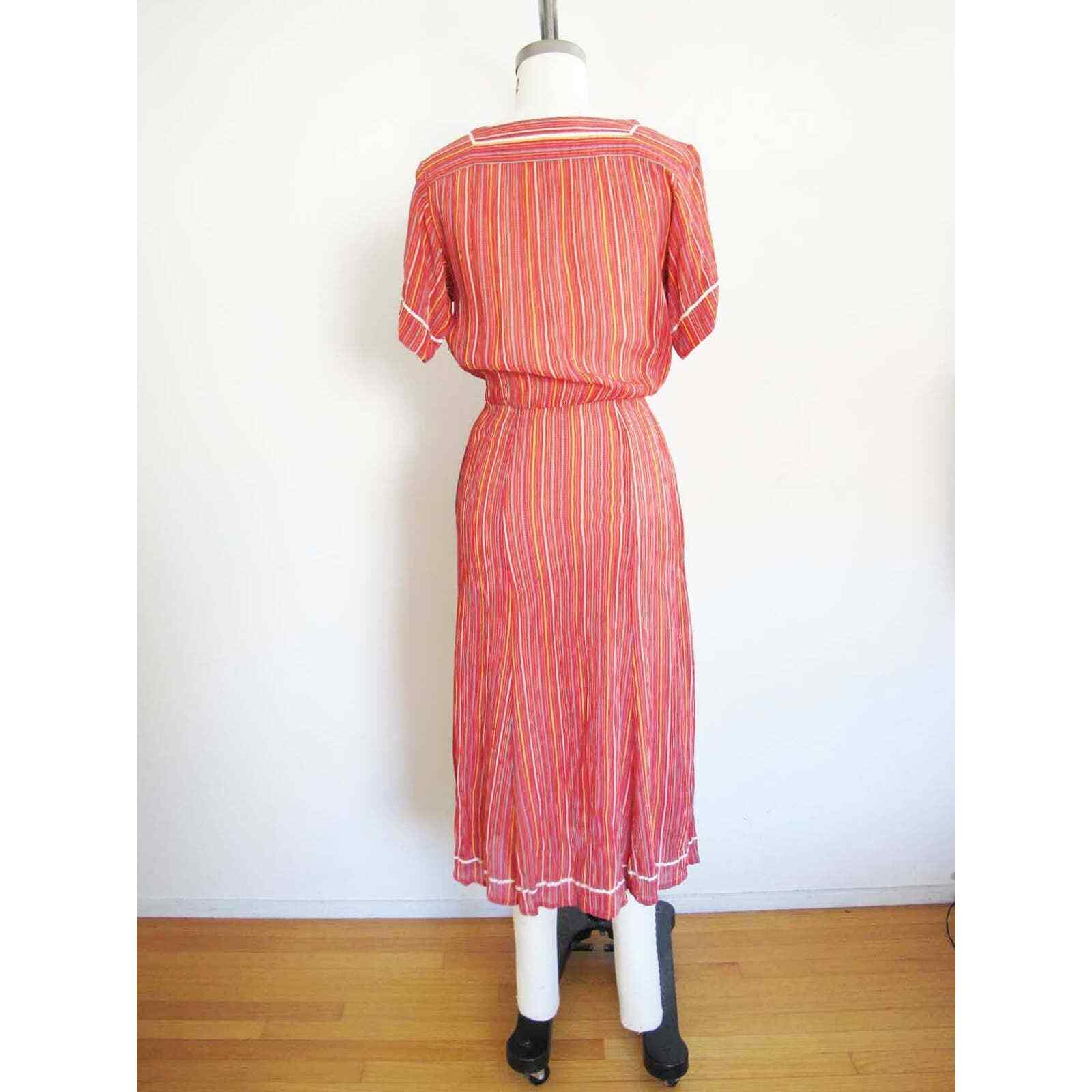 Vintage 80s Albert Nipon Dress XS S – 1970s Red Multicolor Stripe Midi