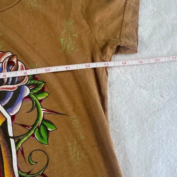 Rare Christian Audigier Ed Hardy tan casket graphic top y2k vintage grunge