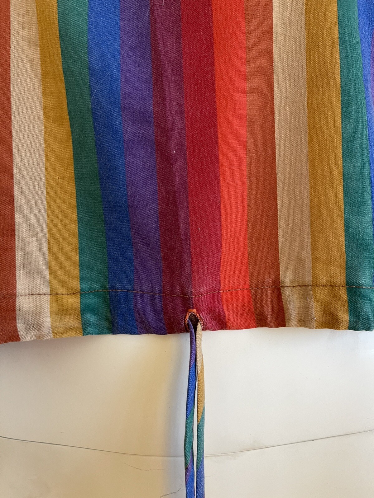 Vintage 1970s or 80s Byer California Rainbow Striped Drawstring Hem Top – Small
