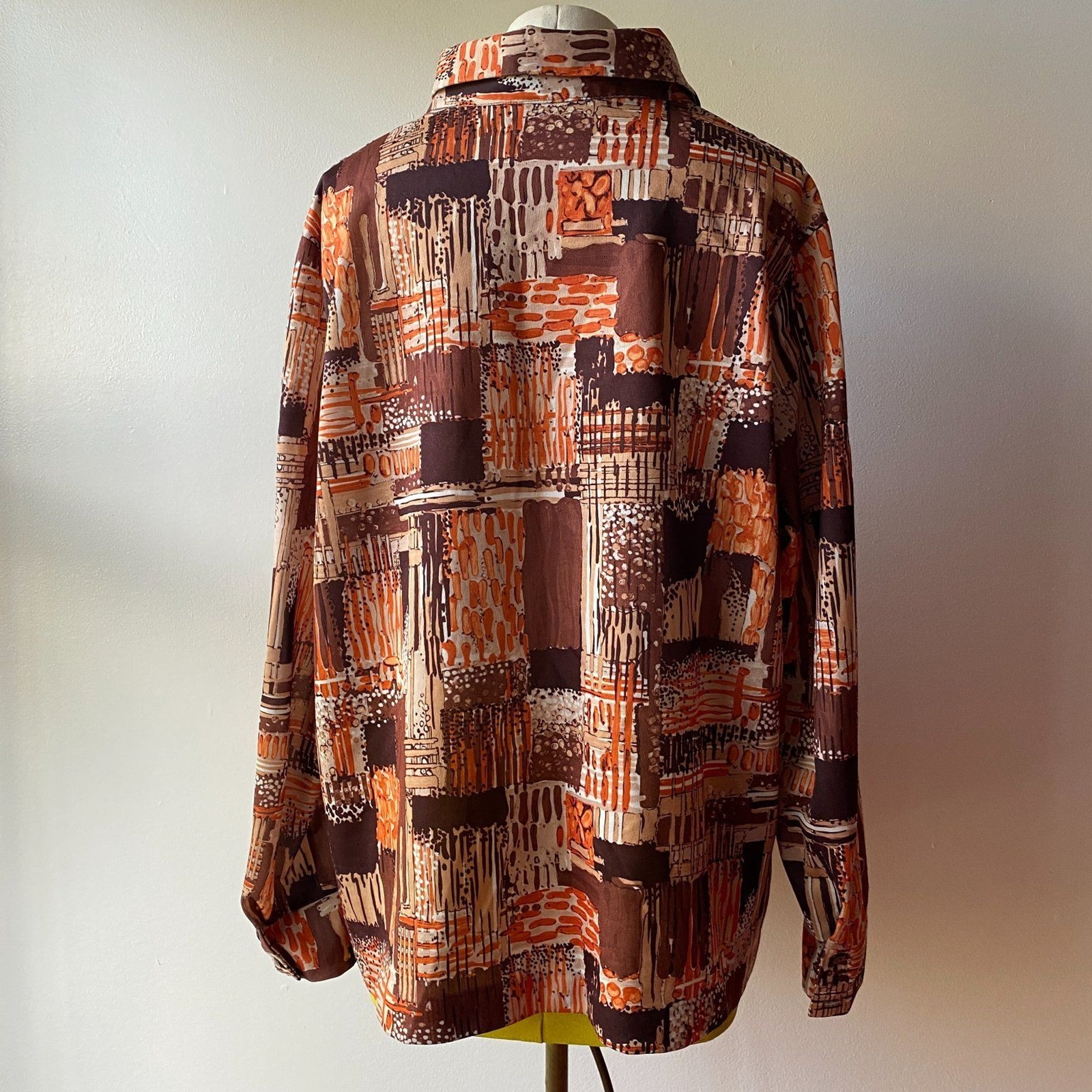 Vintage 1960s/70s Alex Coleman Groovy Polyester Button-Up Shirt, Unisex Size M/L