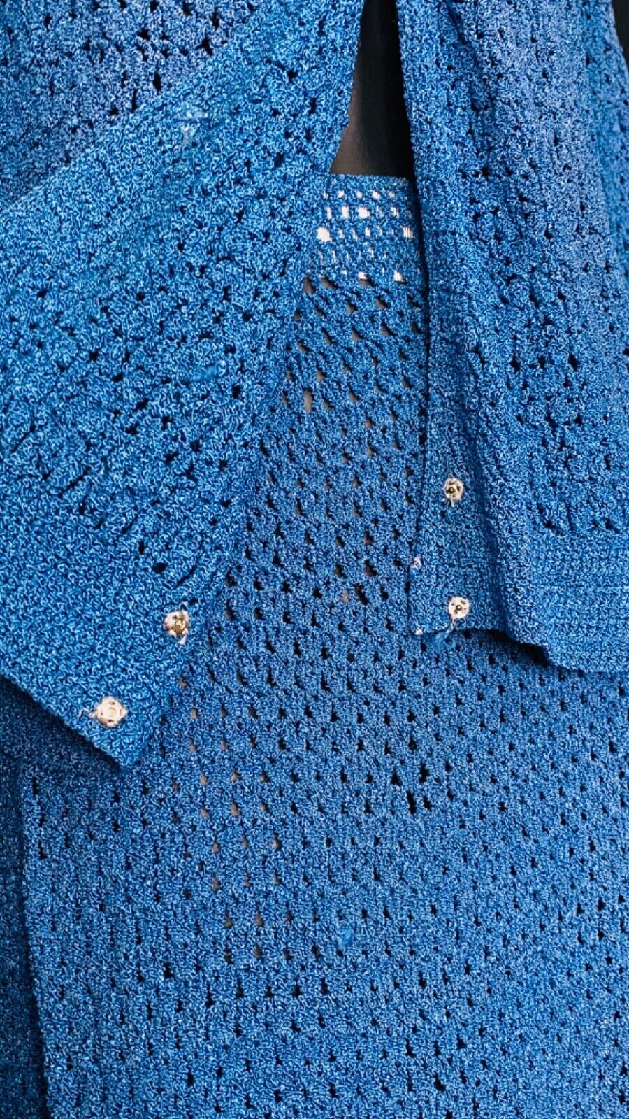 Vintage 1930s blue knit dress set, skirt long sleeve 1940s sweater outfit S M