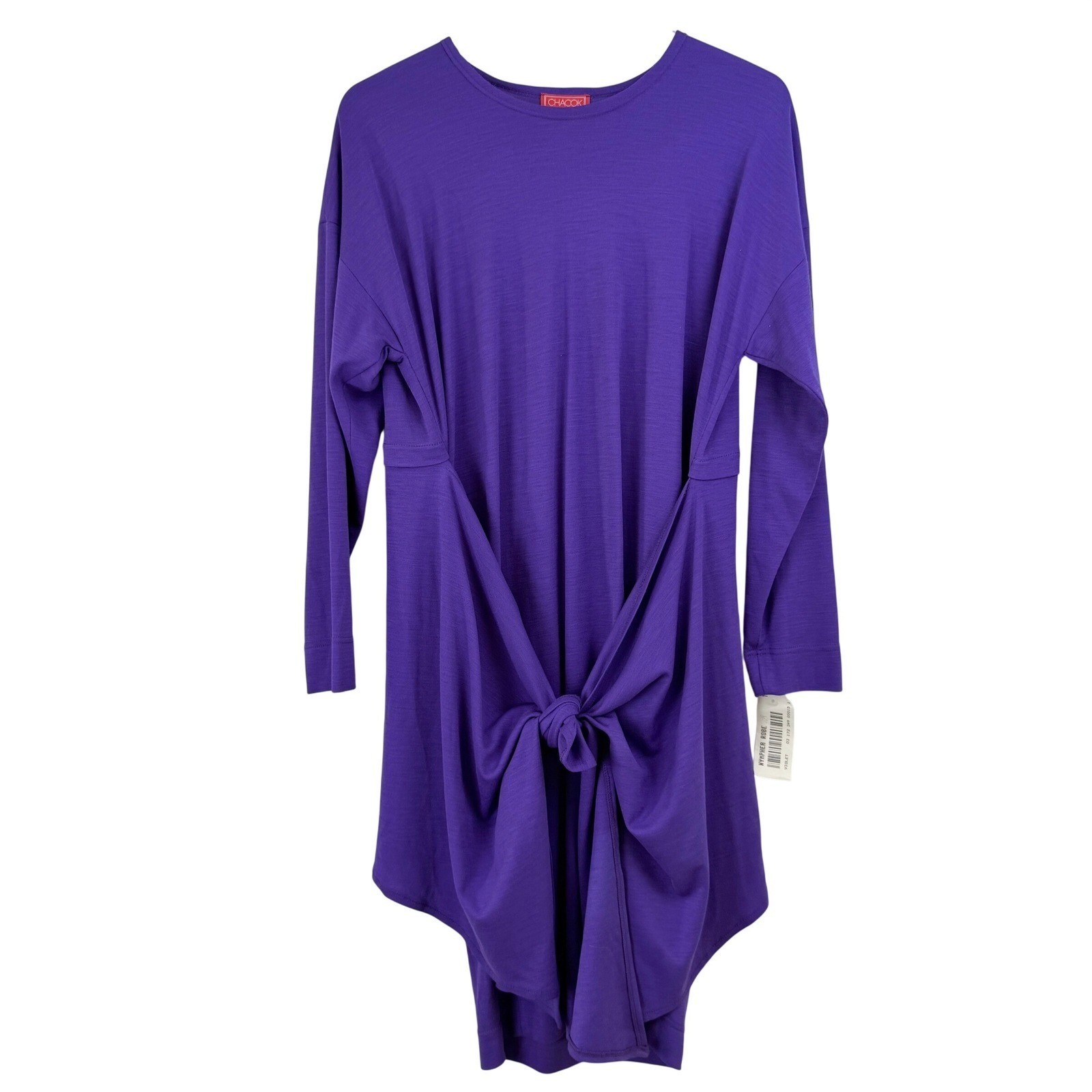 VINTAGE NEW Chacok Nymphea Robe Dress Violet Wool Tie Front Made in France SMALL