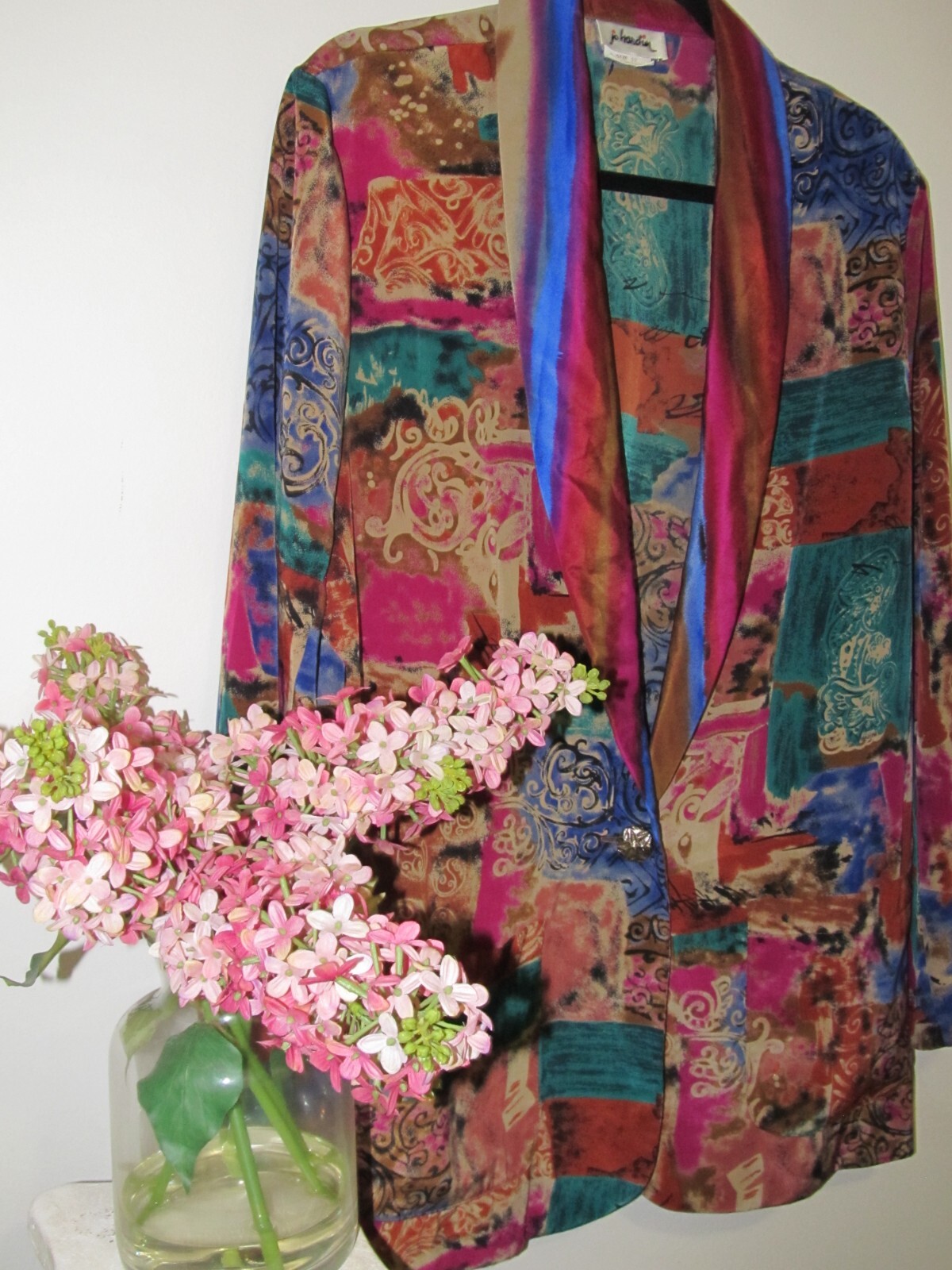 Jo Hardin Womens Colorful Blazer 12 Vintage Colorblock Light Weight Botanical