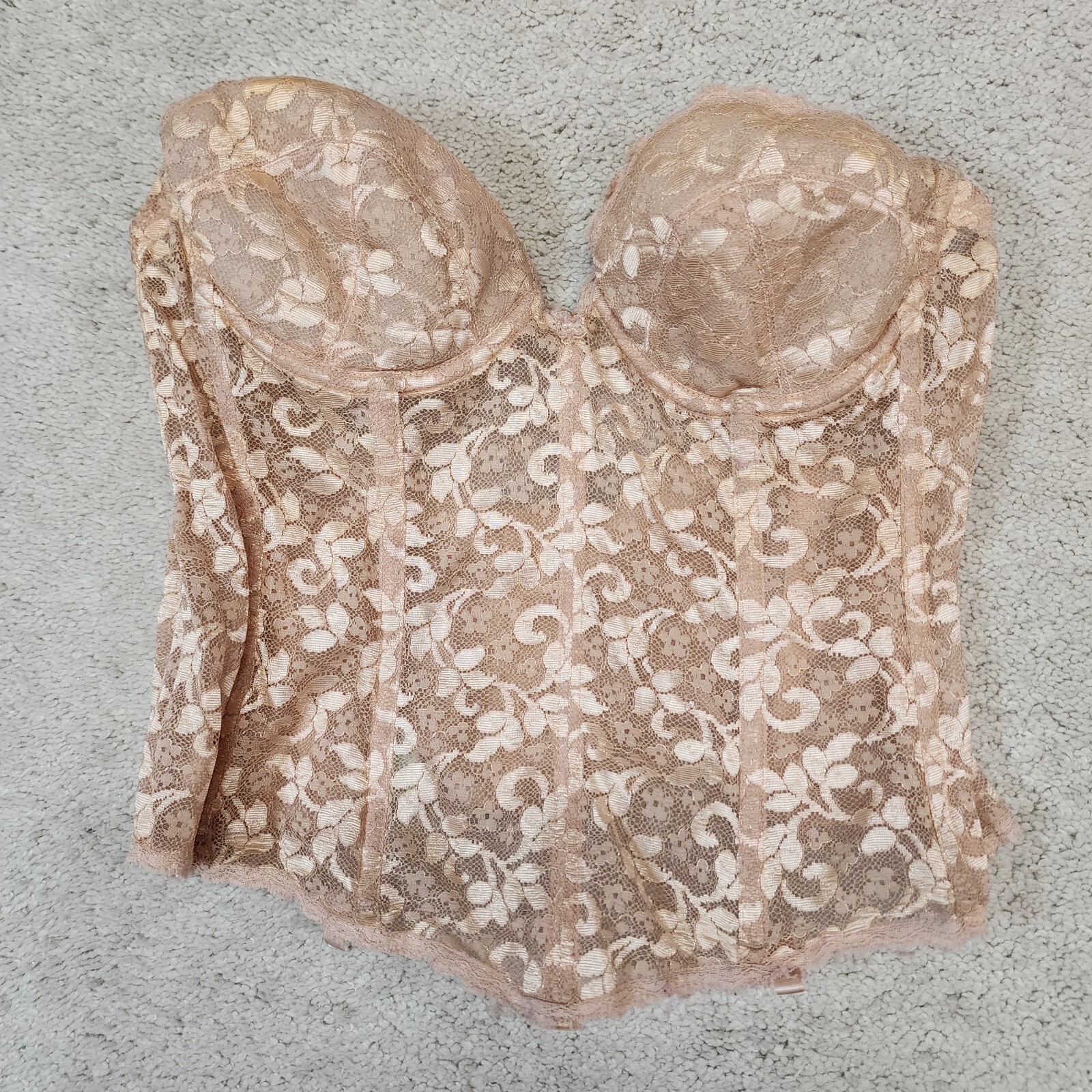 Carnival Corset Style Bridal Strapless Bra Longline Full Cup Peach Bra 38B VTG