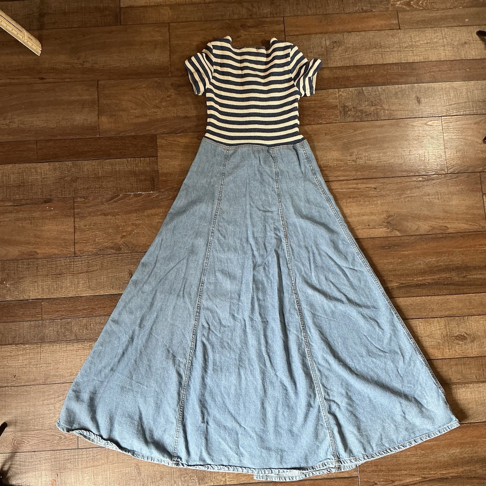 VINTAGE Size 4 Democracy Denim Button Front Dress USA Made Ribbed Striped #17708